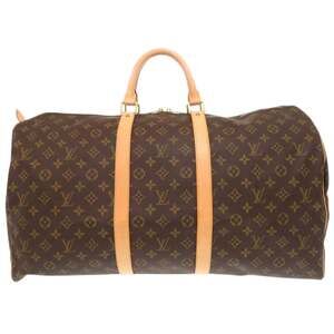 LOUIS VUITTON Authentic Brown Monogram Keepall 55 Boston Bag